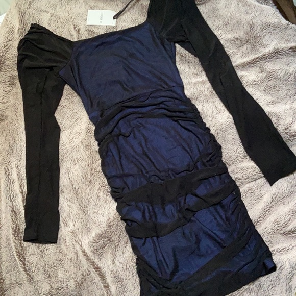 Black And Blue Mesh Cutout Dress - Picture 5 of 5